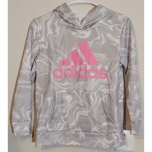 ~ Adidas Girl's Hoodie Size Large, 14, Gray Marbled/Pink Logo, Worn Twice CUTE ~